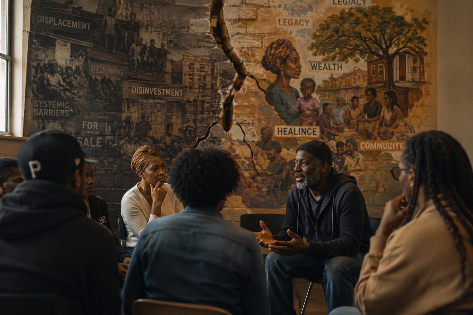 Community members in facilitated conversation